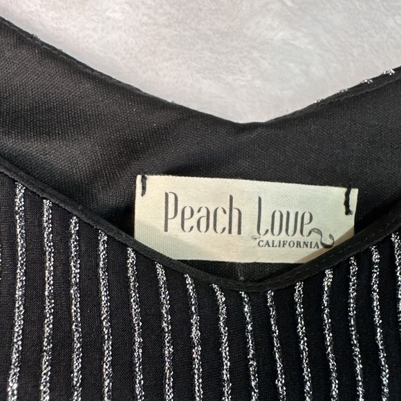 Peach Love California Black With Silver Metallic Pinstripes Lined Dress Small - Picture 4 of 14